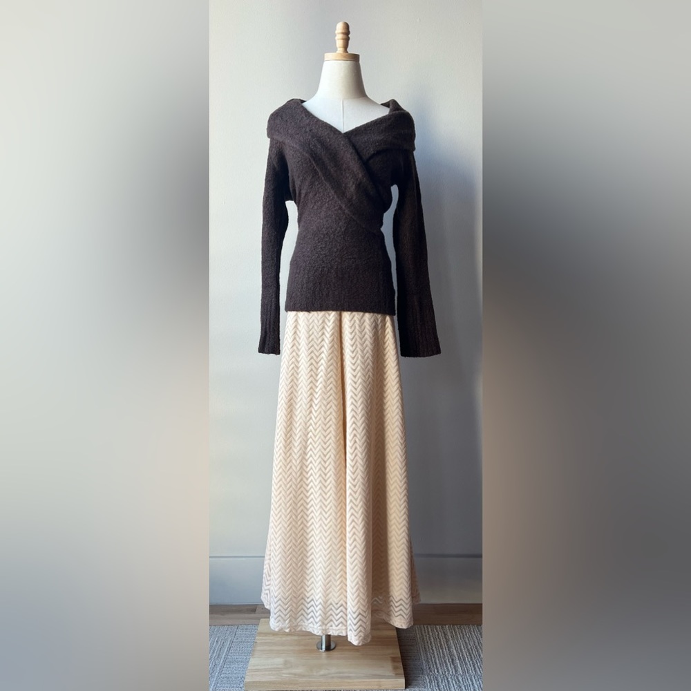 Ultra Wide Leg Palazzo Pants | Retro Zig Zag | Cream | Sheer + Fully Lined